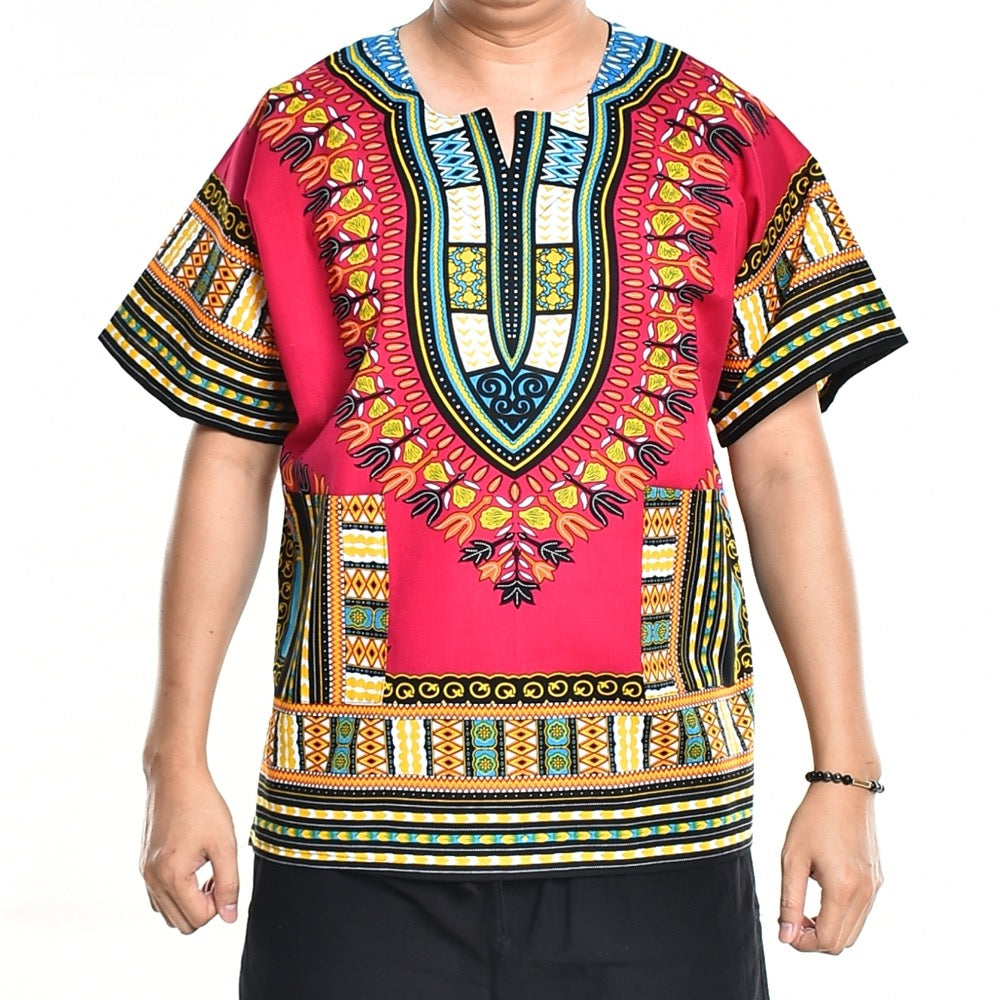 Pink Dashiki Shirt African Poncho
