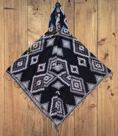 Black Grey Patterned Supersoft Woollen Poncho