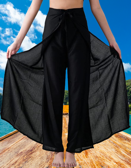 Bohotusk Plain Black Womens Palazzo Pants S M UK 8 12