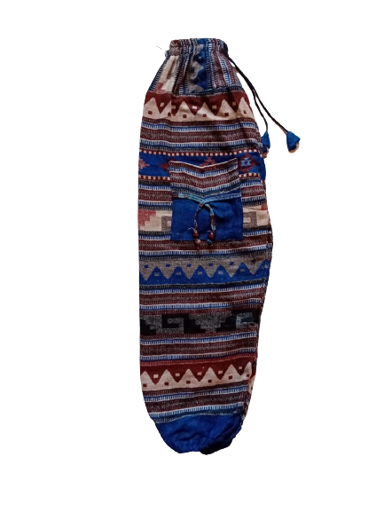 Bohotusk Blue Triangle Striped Woollen Fleece Harem Pants M/L Only