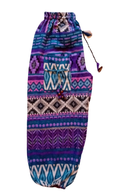 Bohotusk Purple Cross Stripe Woollen Fleece Harem Pants M/L Only