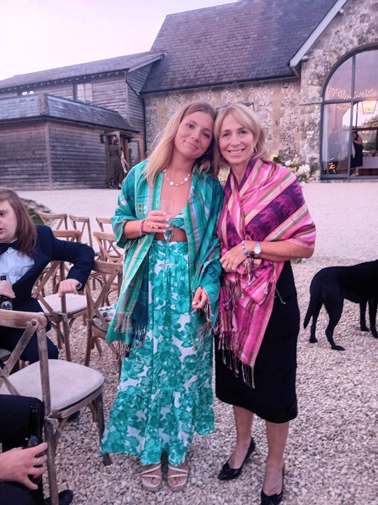 Bohotusk Green Red Gold Elephant Print Silk Cotton Pashmina 200 x 75cm