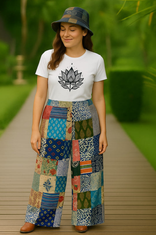 Bohotusk Patch Work Straight Leg Flared Cotton Harem Pants - S/M Only