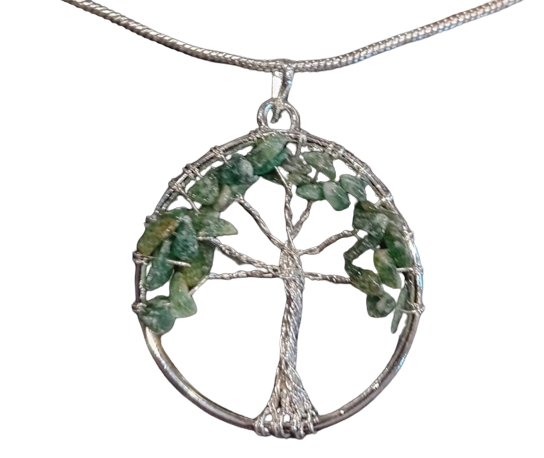 Bohotusk Tree of Life Round Pendant Necklace Green Coloured Stones