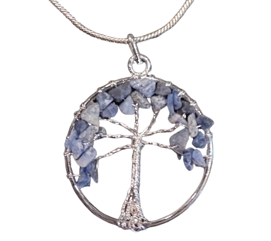 Bohotusk Tree of Life Round Pendant Necklace Purple Coloured Stones