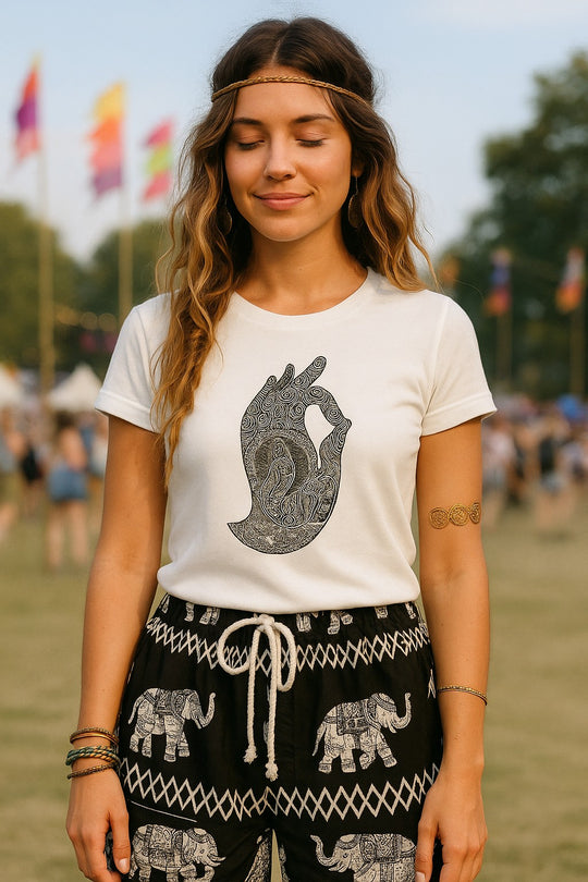 Bohotusk Hand of Buddha Cotton Ladies T-Shirt XS - 2XL (UK 8 - 18) Available in 7 Colours