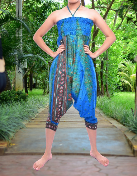 Bohotusk Light Blue Floral Low Crotch Harem Pants Womens S M to L XL