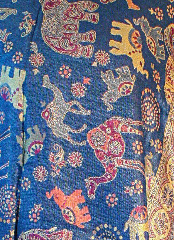 Blue Purple Elephant Camel Print Pashmina Reversable 200 x 75cm