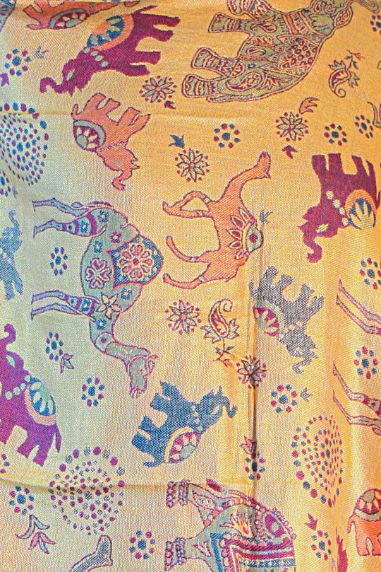Blue Purple Elephant Camel Print Pashmina Reversable 200 x 75cm