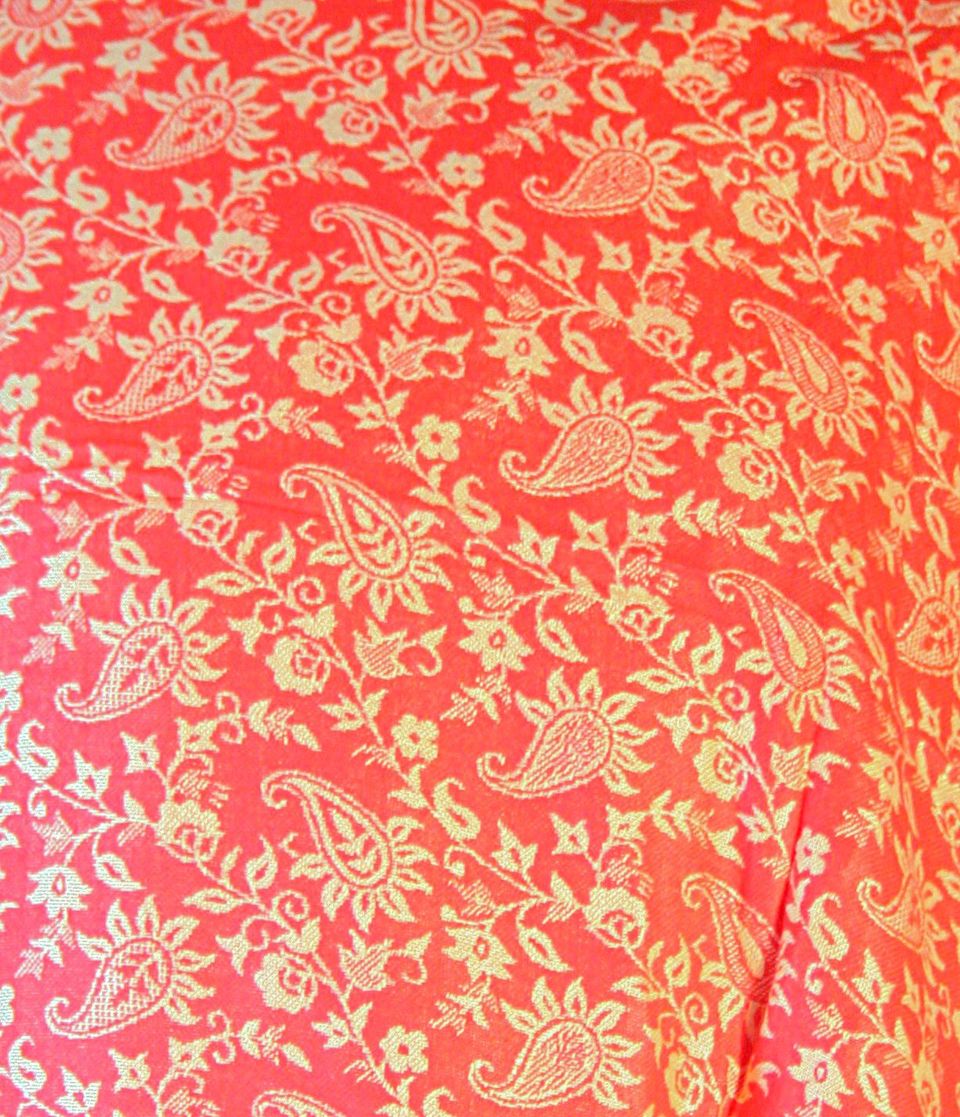 Bright Orange Floral Leaf Teardrop Print Pashmina Reversable 200 x 75cm