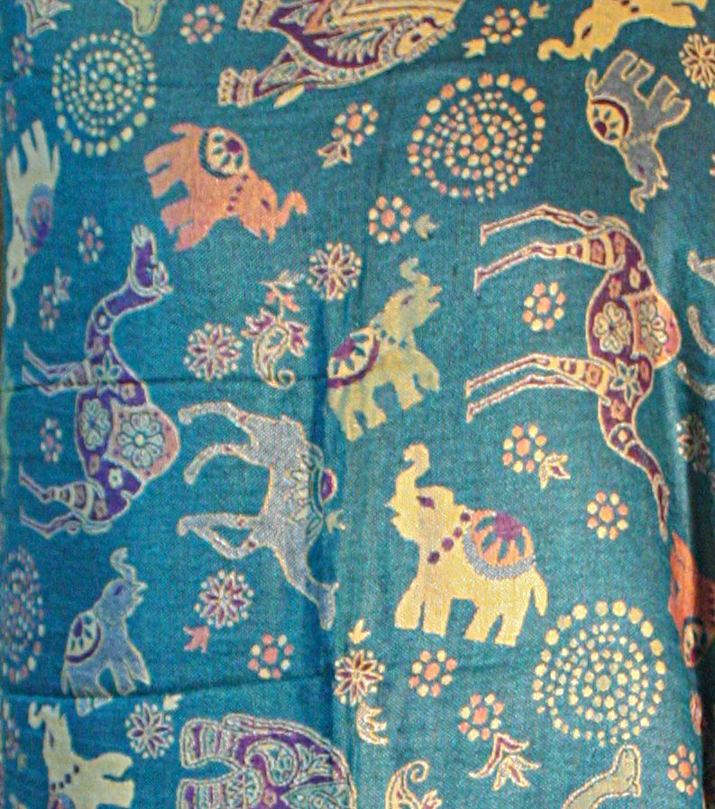 Aqua Green Sand Purple Elephant Camel Print Pashmina Reversable 200 x 75cm
