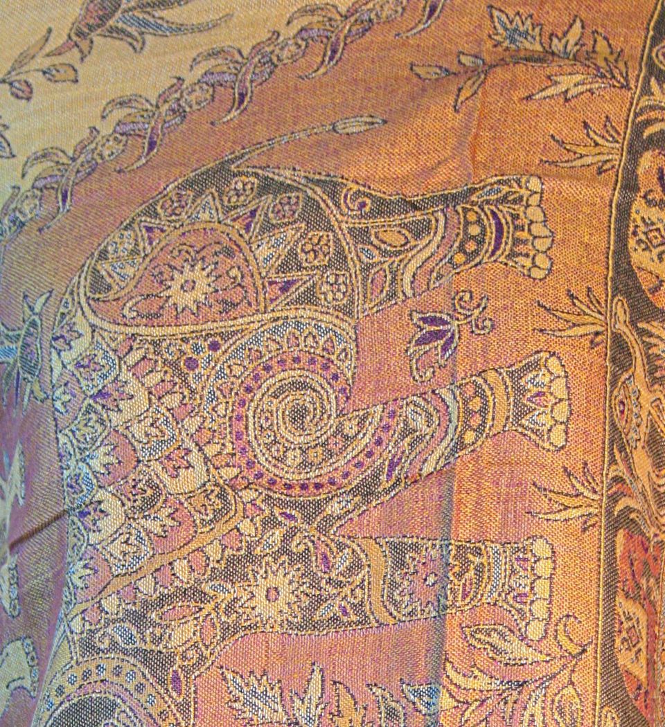 Purple Grey Elephant Camel Print Pashmina Reversable 200 x 75cm
