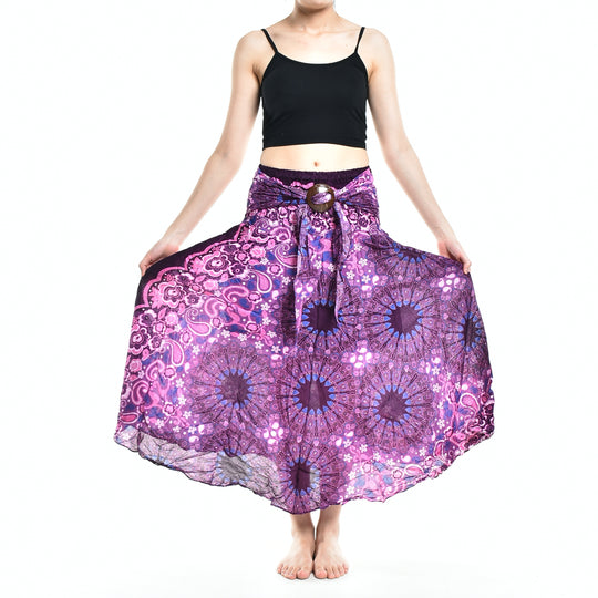 Bohotusk Purple Ink Splash Long Skirt With Coconut Buckle (& Strapless Dress) S/M to 3XL
