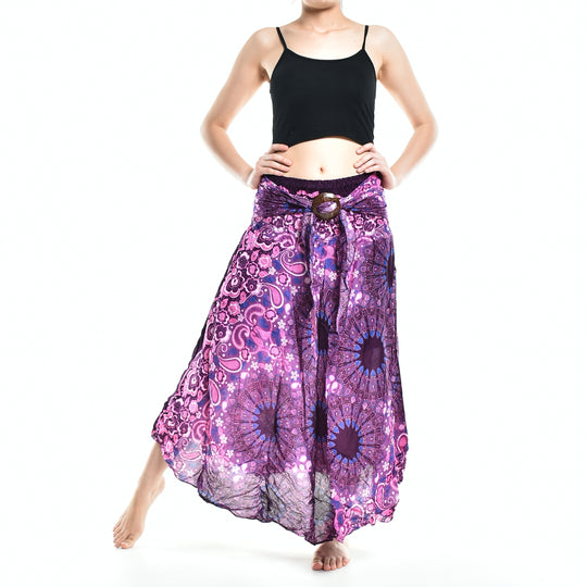 Bohotusk Purple Ink Splash Long Skirt With Coconut Buckle (& Strapless Dress) S/M to 3XL