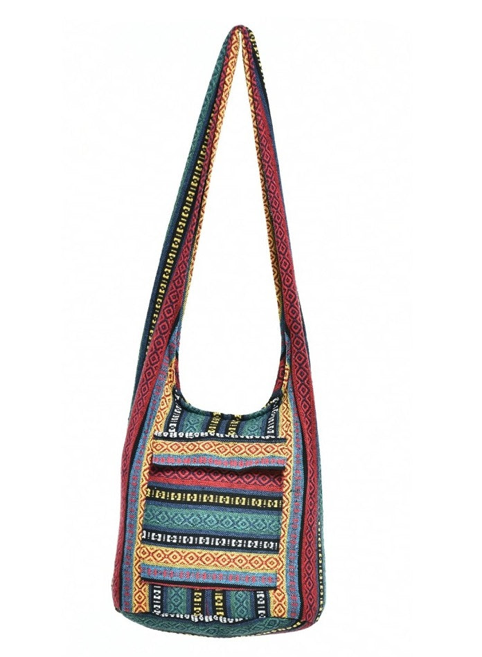 Bohotusk Striped Bright Multi Coloured Cotton Canvas Sling Shoulder Bag