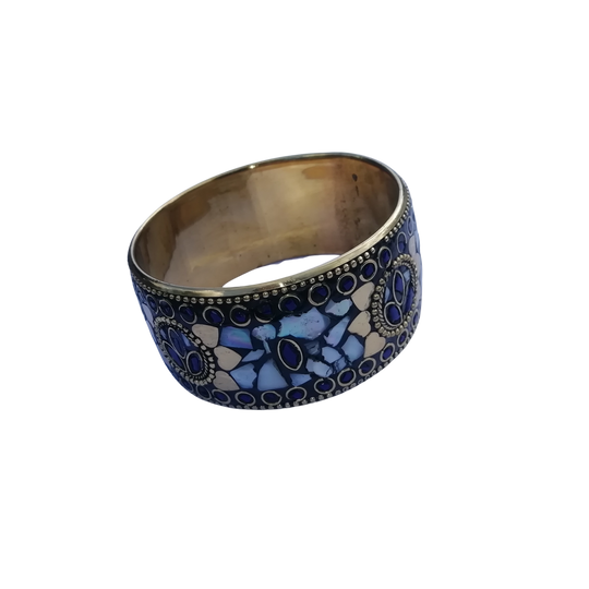 Bohotusk Blue and Aqua Marine Mosaic Brass Bangle Bracelet