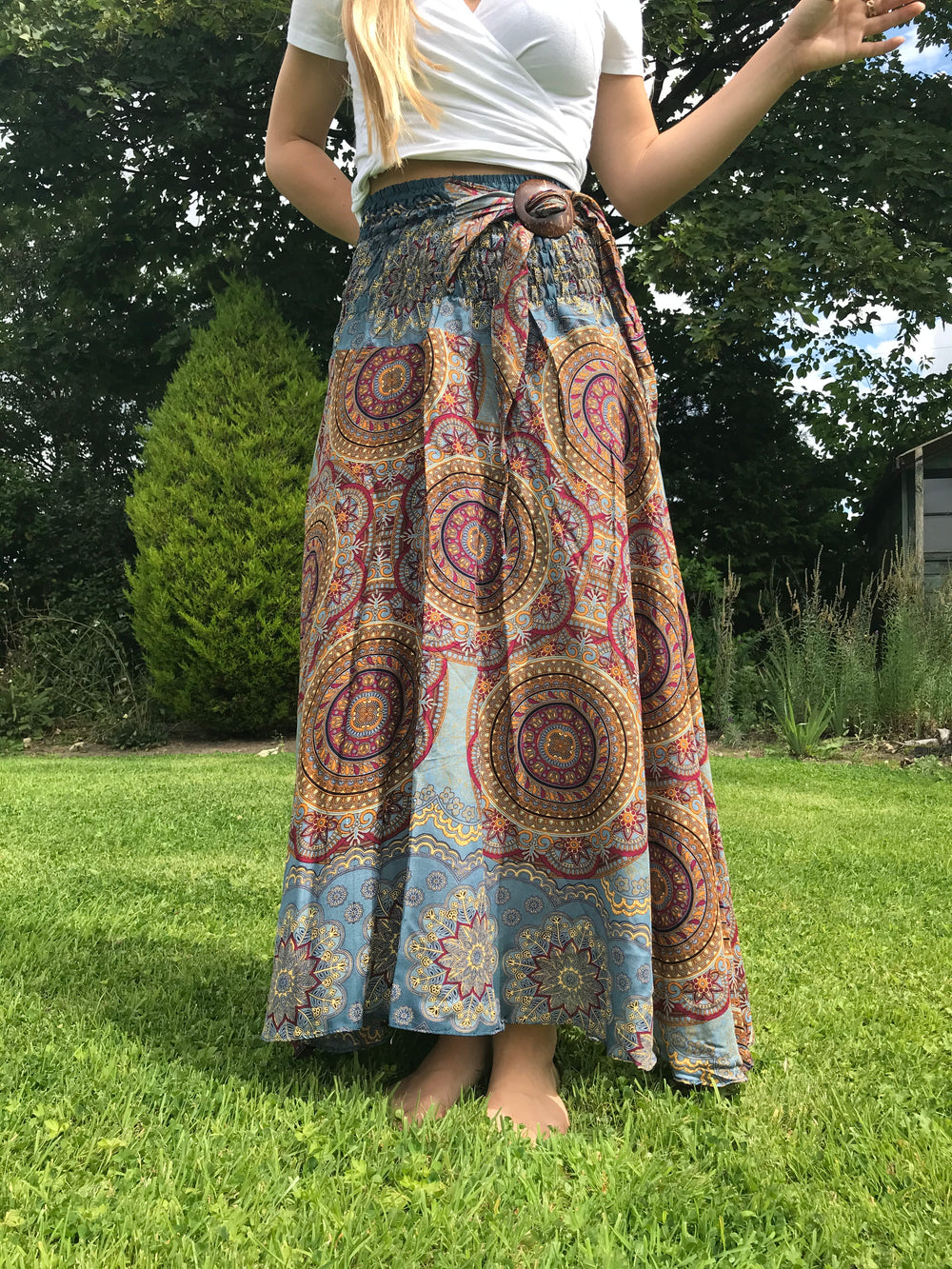 Bohotusk Grey Solar Circle Long Skirt With Coconut Buckle (& Strapless Dress) S/M to 3XL