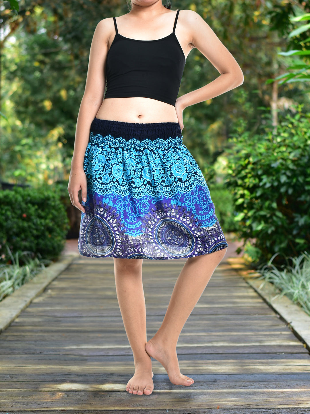 Bohotusk Blue Sun Glow Print Short Skirt SM to LXL