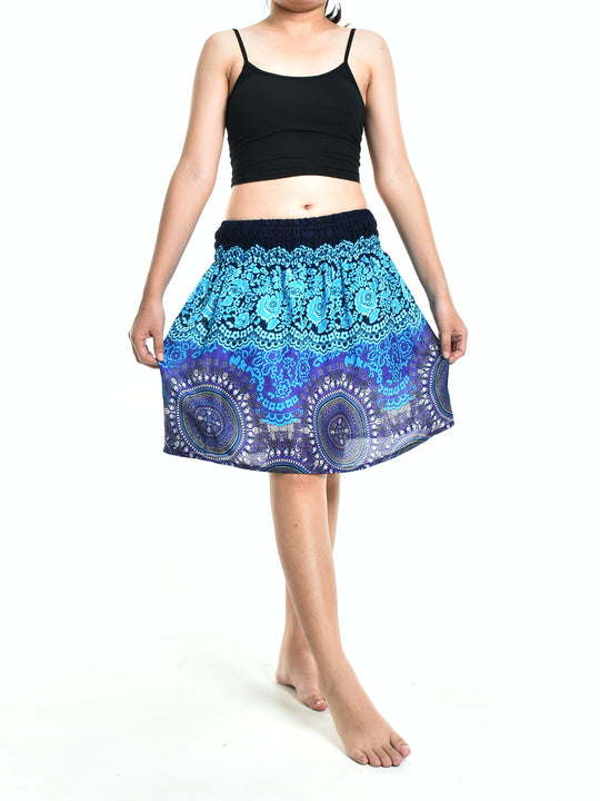 Bohotusk Blue Sun Glow Print Short Skirt SM to LXL