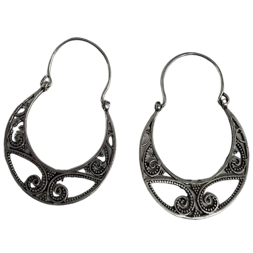 Bohotusk Spiral Detail Drop Earrings GS Oxidised Silver