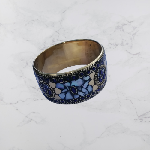 Bohotusk Blue and Aqua Marine Mosaic Brass Bangle Bracelet