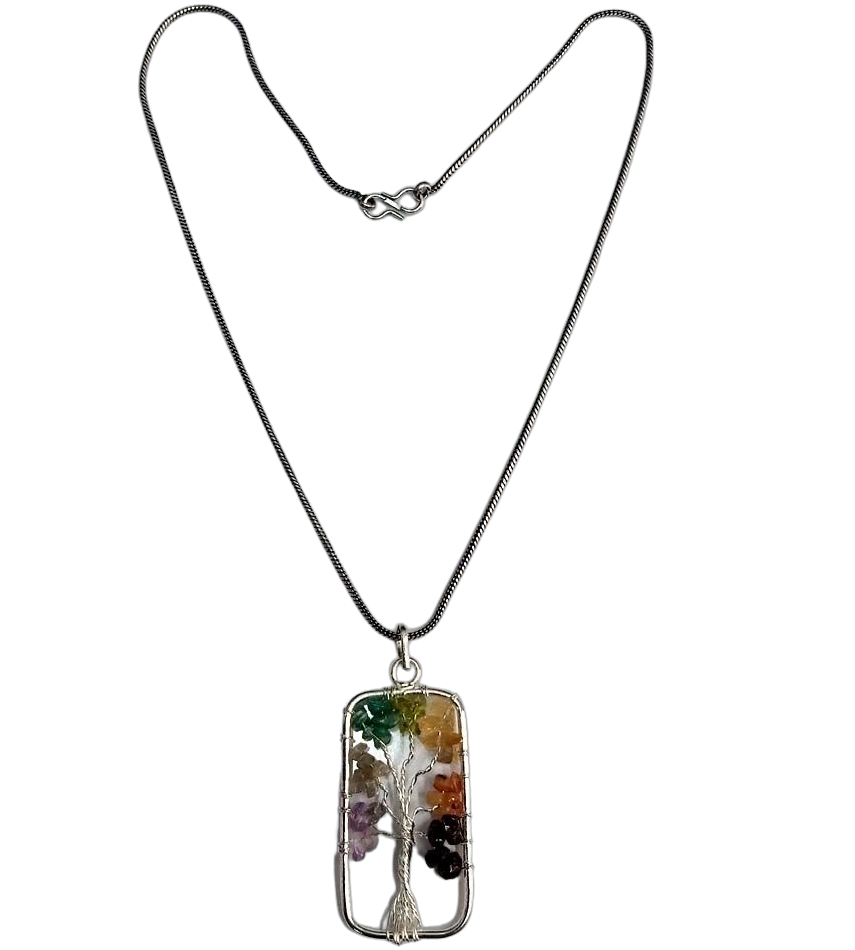 Bohotusk Tree of Life Pendant Necklace Coloured Stones