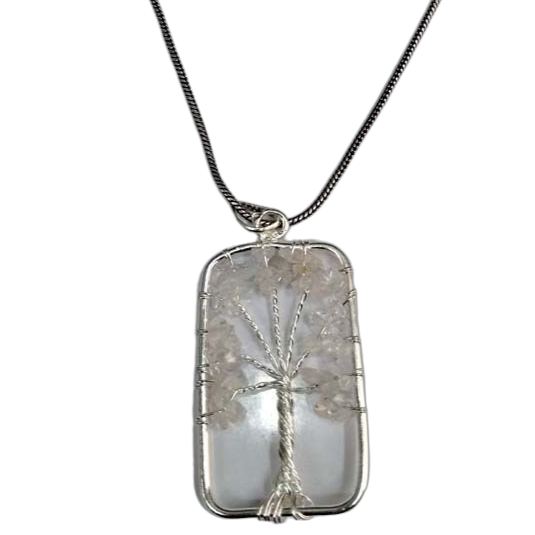 Bohotusk Tree of Life Pendant Necklace White Stones