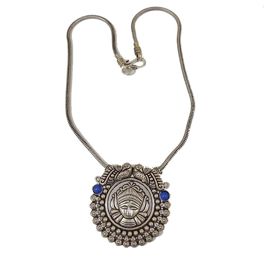 Bohotusk Shiva Tear Drop Oxidised Silver Pendant Necklace