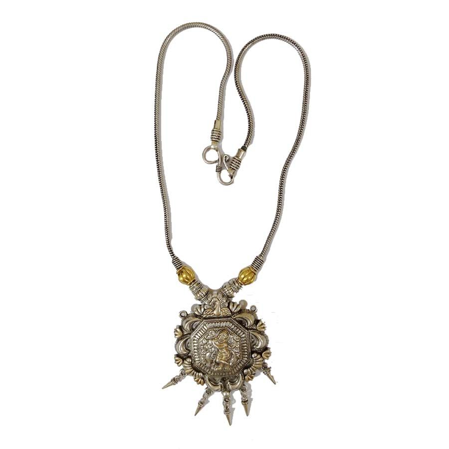 Bohotusk Shiva Oxidised Silver Bronze Horn Pendant Necklace