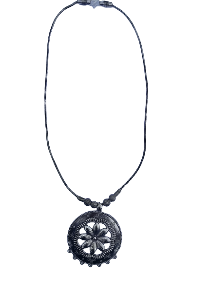 Bohotusk Flower Floral Shield Pendant Necklace
