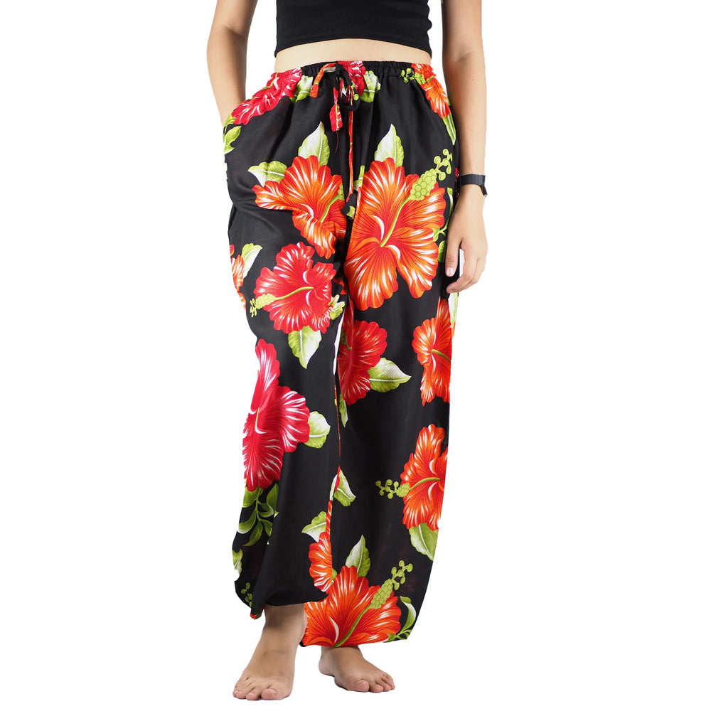 Bohotusk Black Red Princess Mandala Print Womens Harem Pants Cord Tie Waist S/M Only