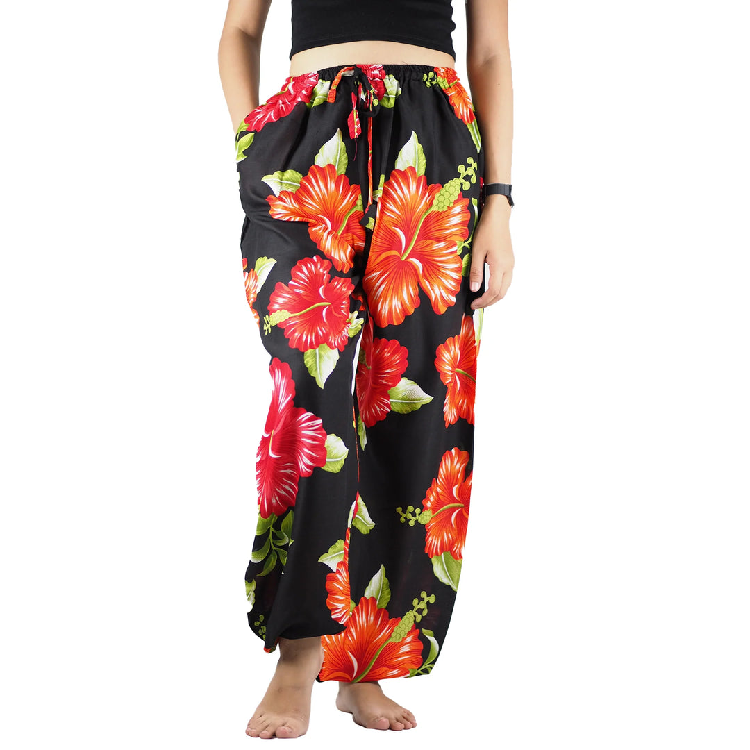Bohotusk Black Red Princess Mandala Print Womens Harem Pants Cord Tie Waist S/M Only