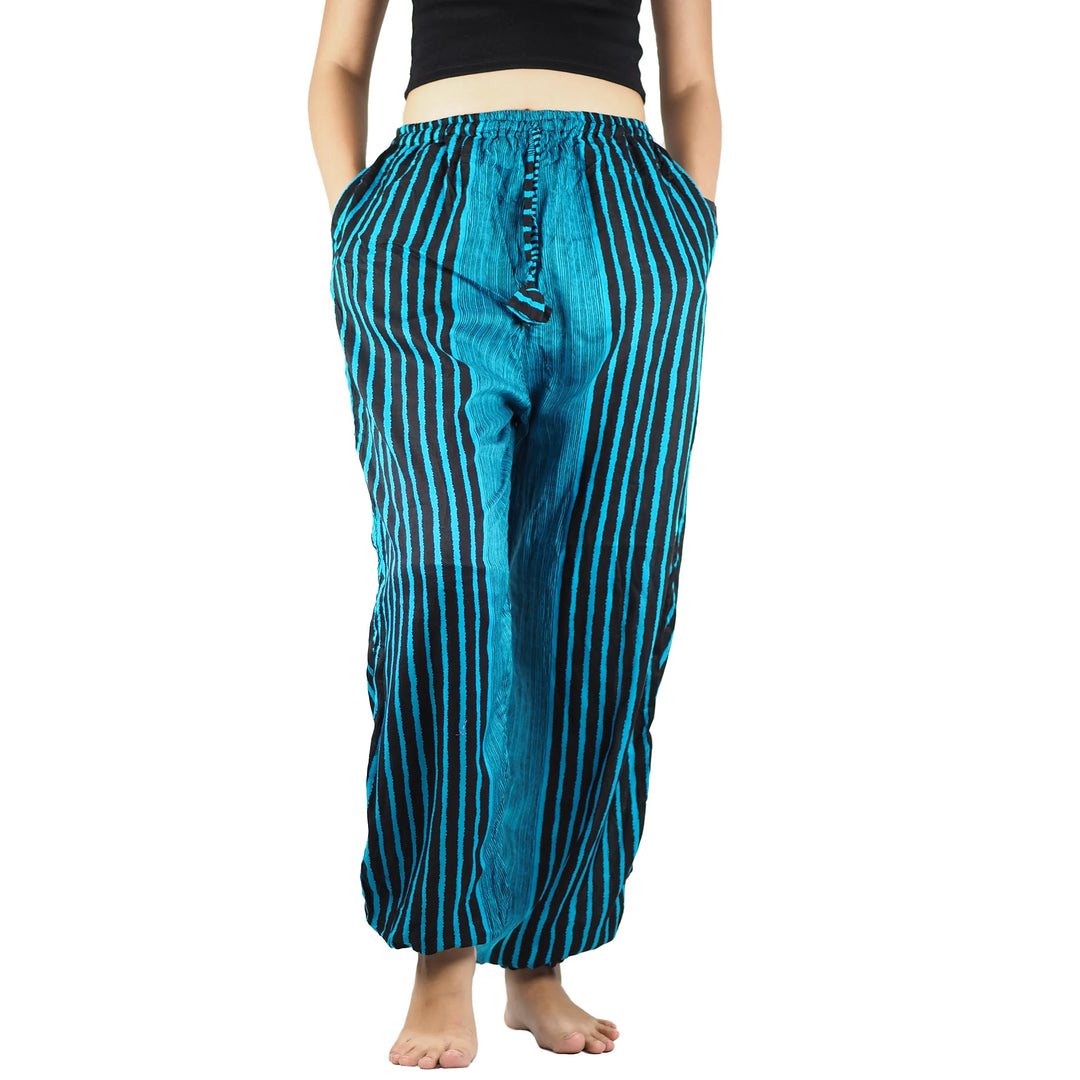 Bohotusk Ocean Blue Zebra Stripe Print Womens Harem Pants Cord Tie Waist S/M Only