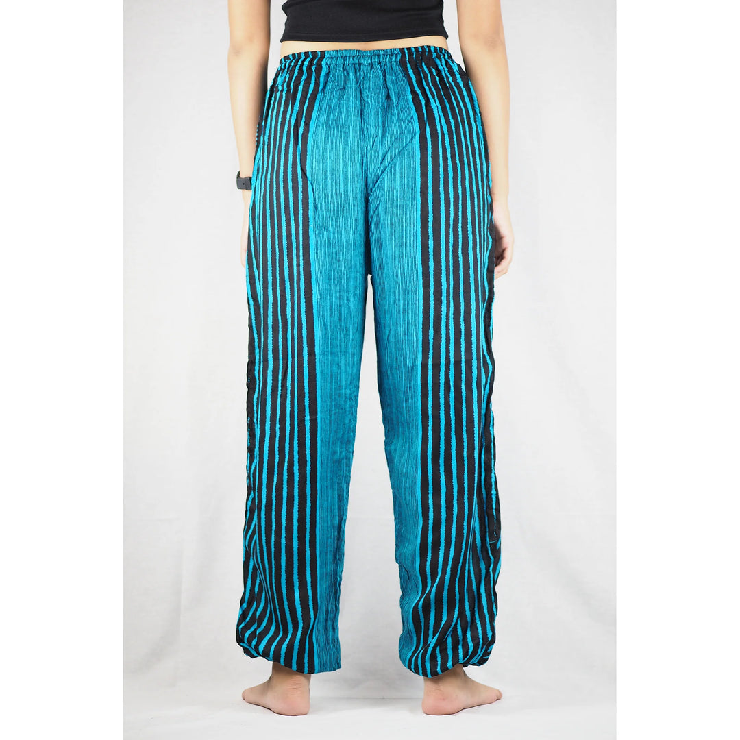 Bohotusk Ocean Blue Zebra Stripe Print Womens Harem Pants Cord Tie Waist S/M Only