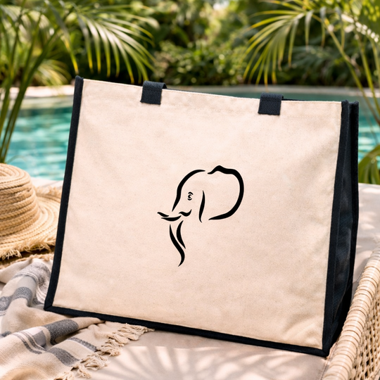 Elephant Head Jute Canvas Tote Bag