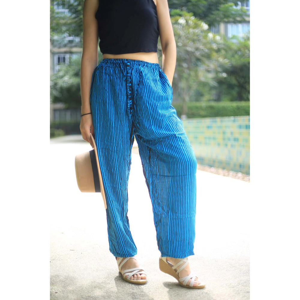 Bohotusk Ocean Blue Zebra Stripe Print Womens Harem Pants Cord Tie Waist S/M Only