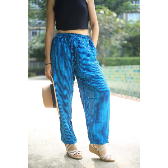 Bohotusk Ocean Blue Zebra Stripe Print Womens Harem Pants Cord Tie Waist S/M Only