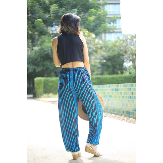 Bohotusk Ocean Blue Zebra Stripe Print Womens Harem Pants Cord Tie Waist S/M Only