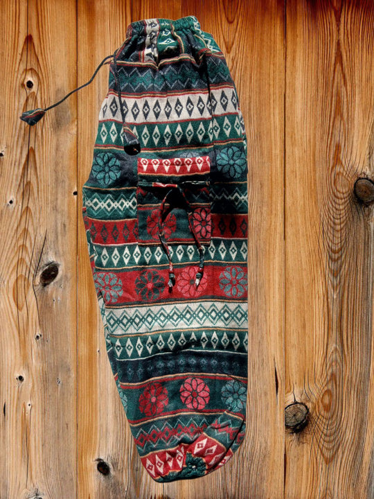 Bohotusk Green Petals & Diamonds Fleece Harem Pants One Size