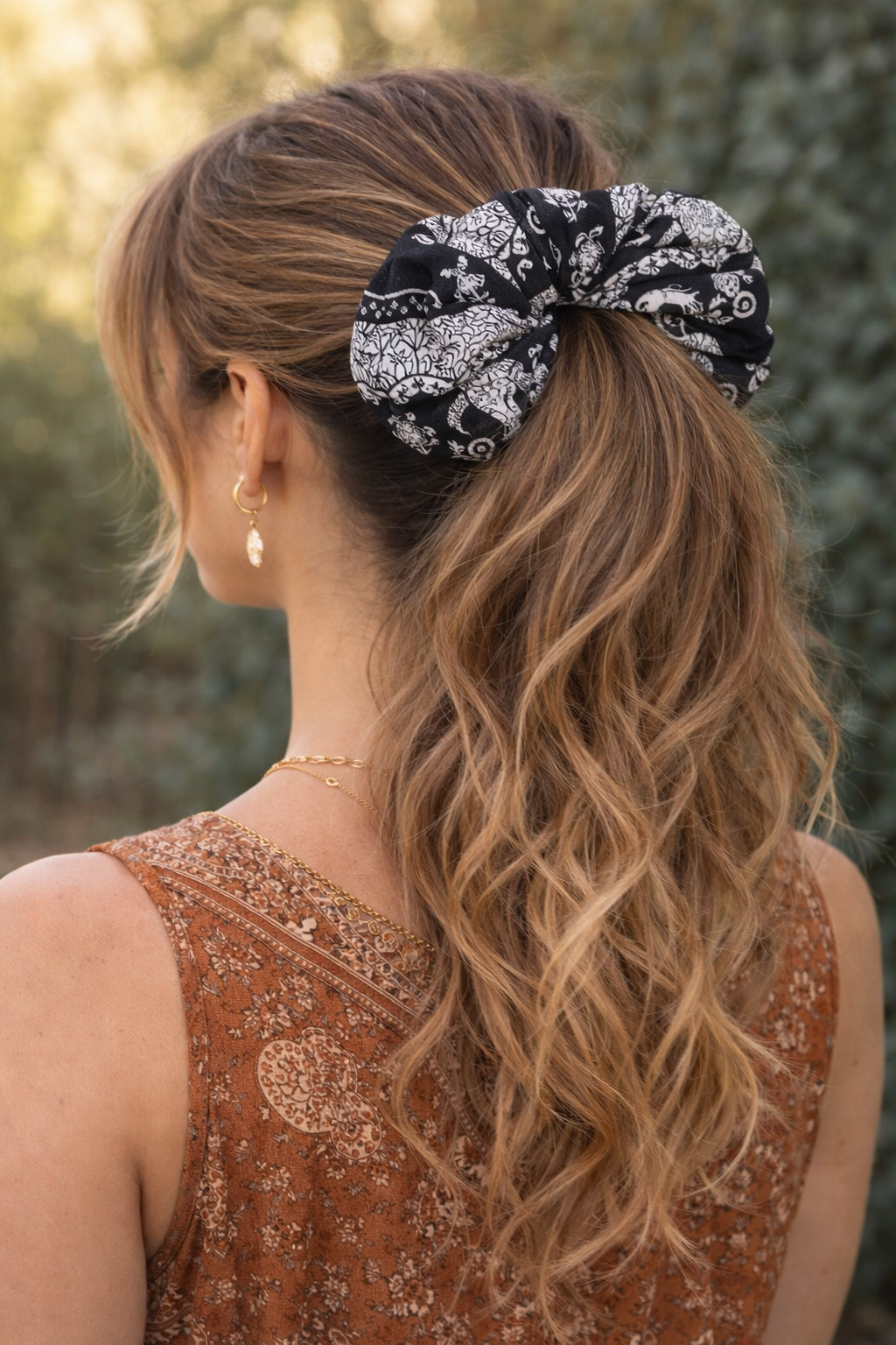 Black Elephant Paradise Hair Scrunchie Ties