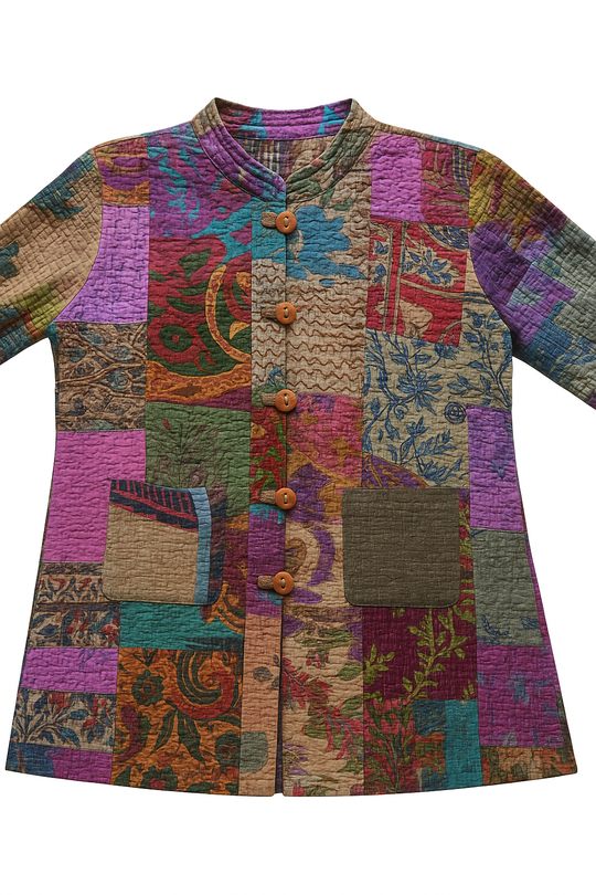 Bohotusk Patchwork Kantha Boho Bomber Jacket