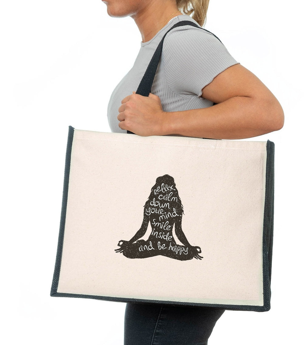 Yoga Pose Jute Canvas Tote Bag