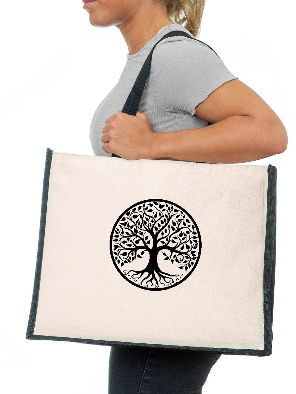 Tree of Life Jute Canvas Tote Bag