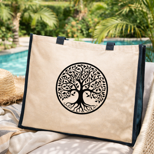 Tree of Life Jute Canvas Tote Bag