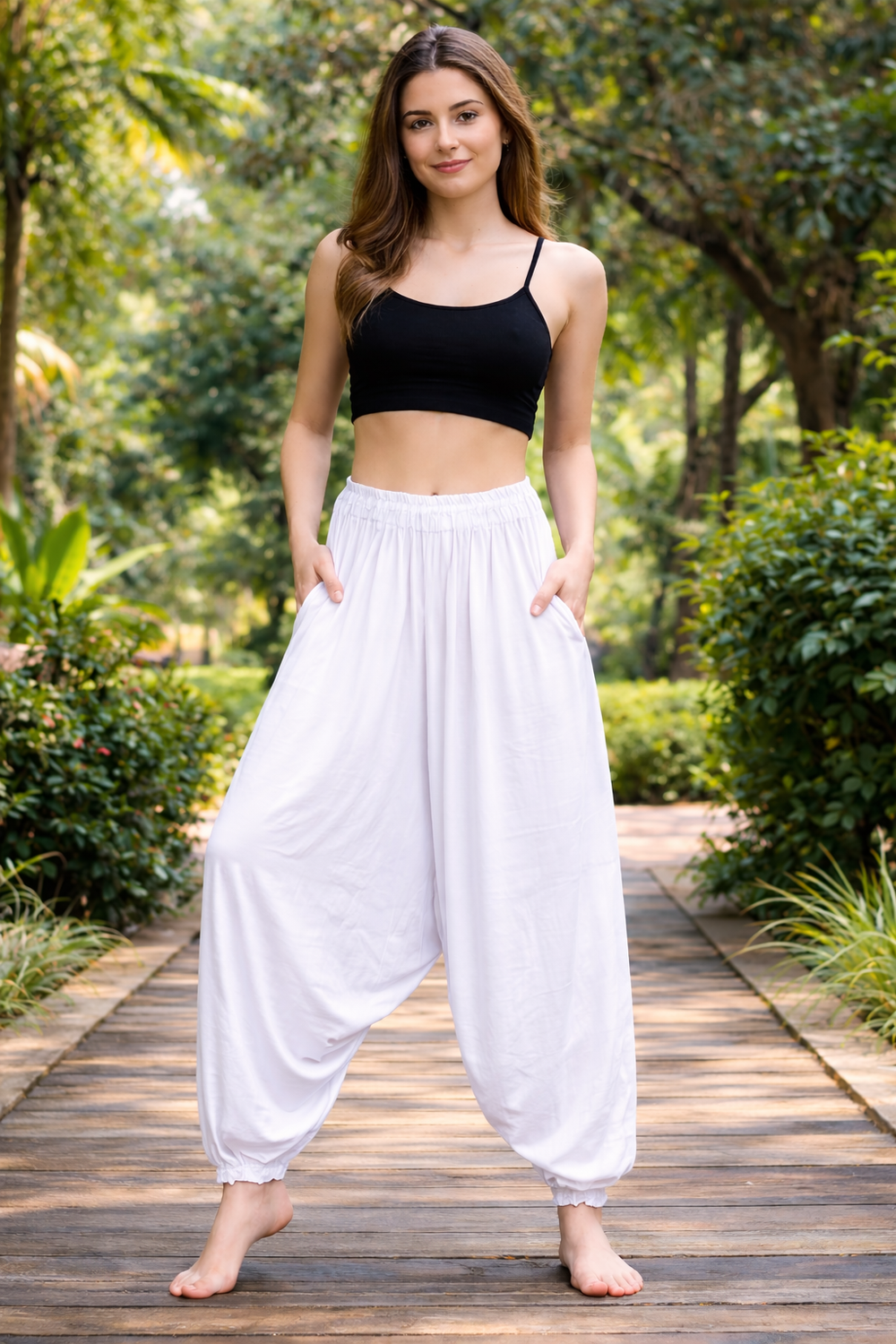 Bohotusk Plain White Low Crotch Harem Pants Jumpsuit S/M to L/XL