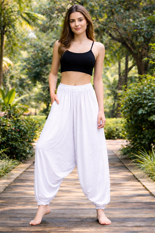 Bohotusk Plain White Low Crotch Harem Pants Jumpsuit S/M to L/XL