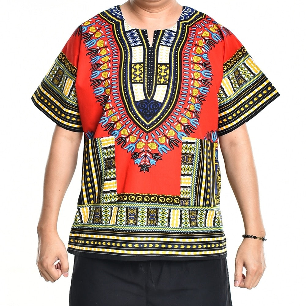 Red Dashiki Shirt African Poncho