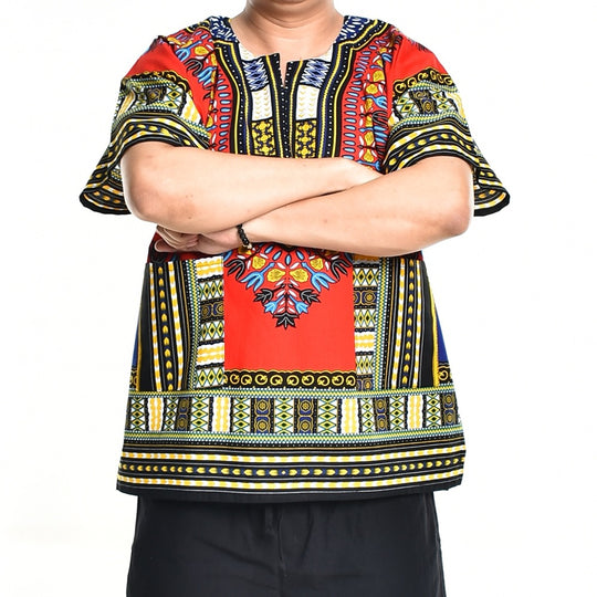 Red Dashiki Shirt African Poncho