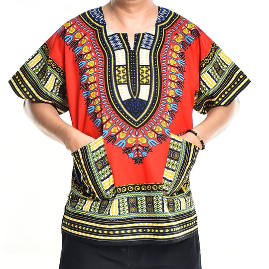 Red Dashiki Shirt African Poncho