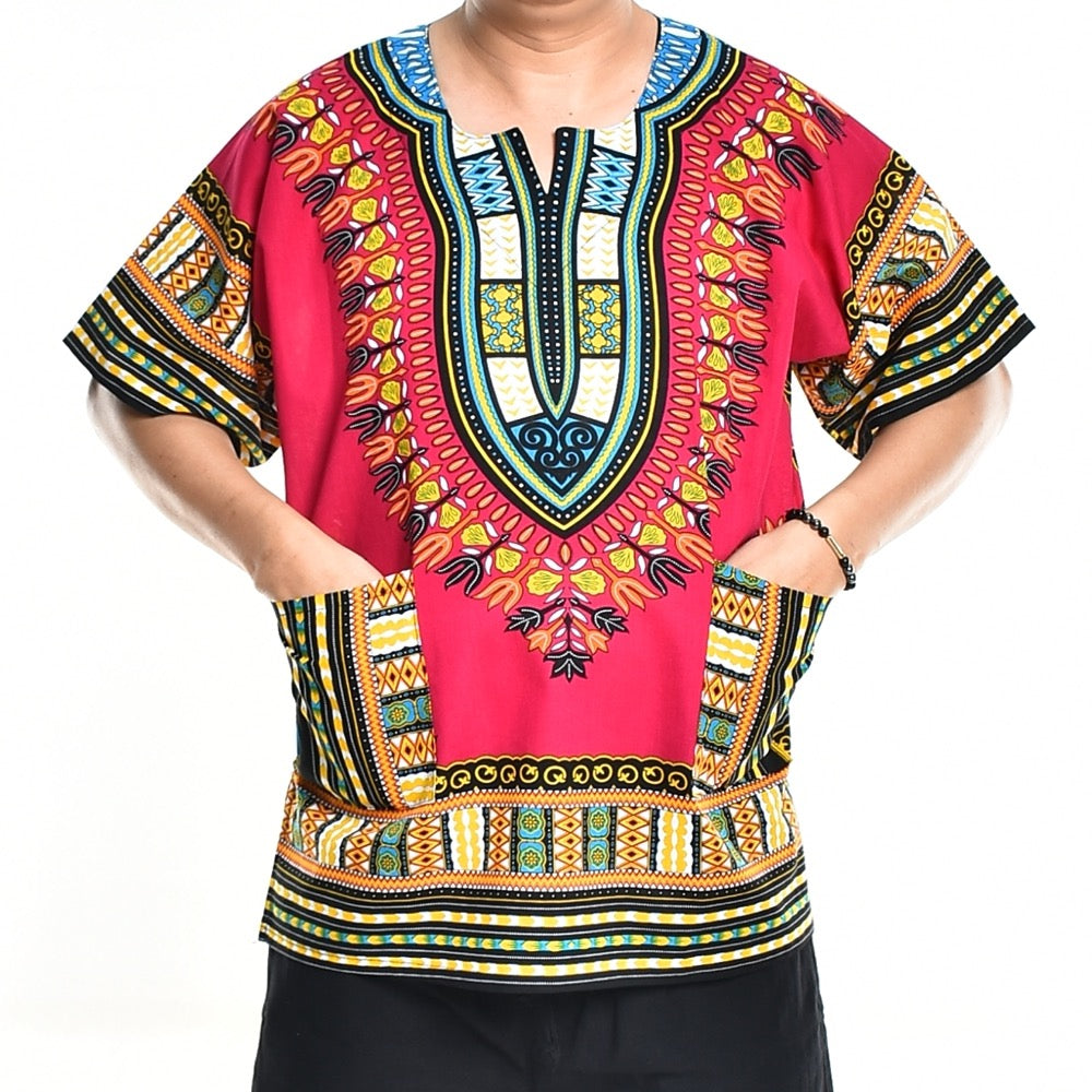 Pink Dashiki Shirt African Poncho